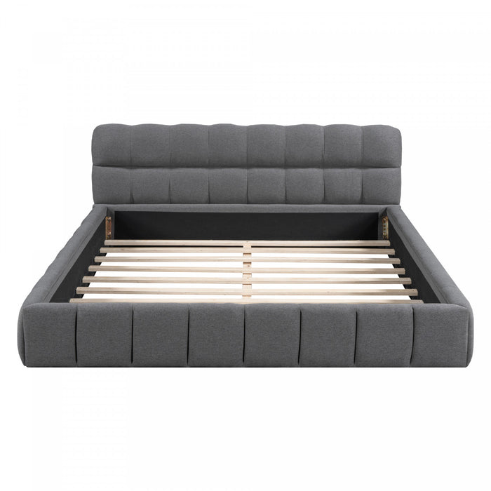Jessica Upholstered Platform Bed with Comfortable Linen Fabric and Sturdy Frame,Queen Size,Gray Queen Bed