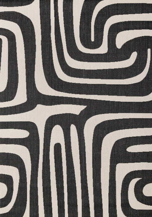 Jackson Black White Abstract Lines Outdoor Rug, 7'10\" x 10'6\" Outdoor Area Rug