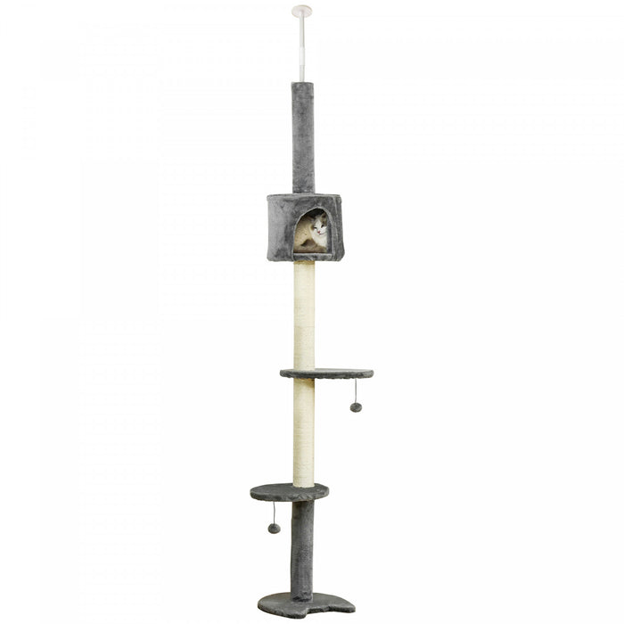 Pawhut 4-tier Floor To Ceiling Cat Tree, Tall Cat Tower With Scratching Post, Plush Padding, Toy Ball, Cat Condo For Indoor Cats, Light Grey