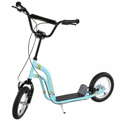 Aosom Youth Kick Scooter With 12'' Inflatable Rubber Wheel, Teens Scooter For Kids 5+ Year Old With |Aosom Trottinette Pour Enfants Scooter Roues Avant Et Arriere Etrier Double Freins 12 Pouces Gonflab