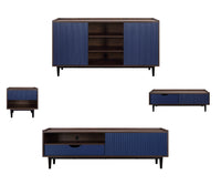 Duane Mid-Century Modern 4-Piece Living Room Set in Navy Blue 