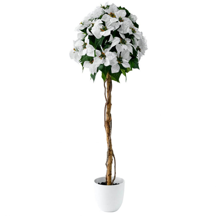 White 47\" Poinsettia Tree
