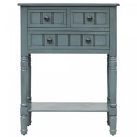 Olivia Solid Wood Console Table With Drawers And Bottom Shelf - Blue