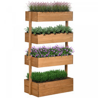 Outsunny 4-tier Raised Garden Bed, Vertical Elevated Planter Rack With Non-woven Fabric, Wooden Rais