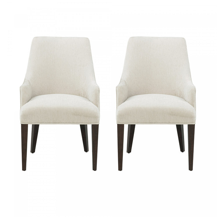 Beever Modern Chenille Wood Armchair in Cream - Set of 2 Dining Chair
