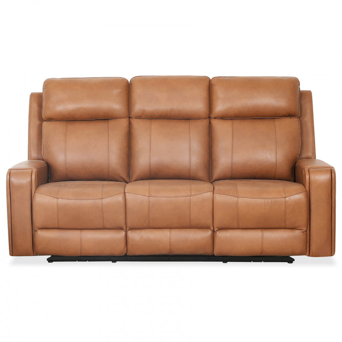 Bellamy 78 in. Leather Match Power Reclining Sofa with Adjustable Headrest and USB - Cognac