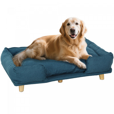 PawHut Pet Sofa, Elevated Dog Couch for Large Dogs, Removable Washable Pet Sofa Cat Bed with Anti-slip Foot Pads, Dark Blue