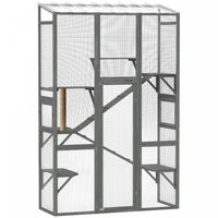 PawHut Catio Outdoor Cat Enclosure, Large Wooden Cat House with 6 Platforms, Scratching Post, 2 Ramps, Waterproof Roof, Walk-in Kitty Cage for 2–3 Kittens, 64