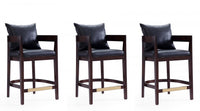 Ritz Mid-Century Modern Wood Upholstered Counter Stool in Black - Set of 3