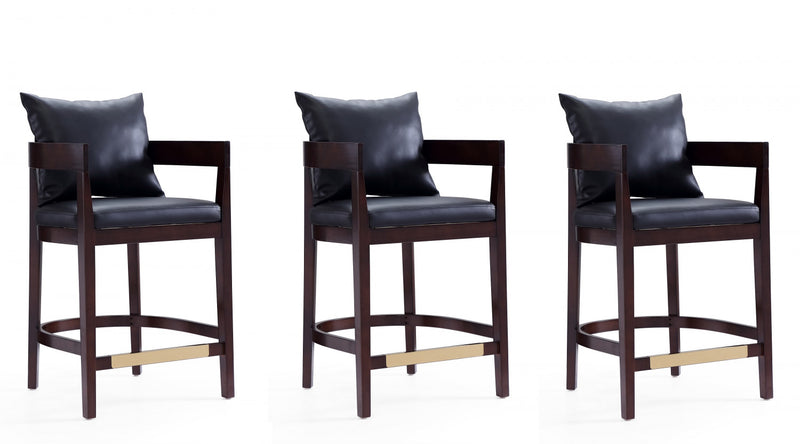 Ritz Mid-Century Modern Wood Upholstered Counter Stool in Black - Set of 3