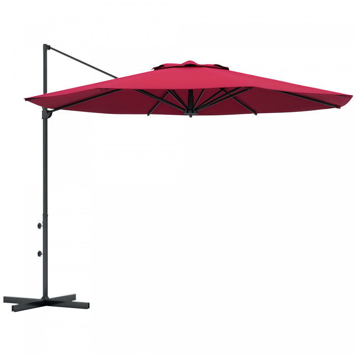 Outsunny 10ft Cantilever Patio Umbrella Offset Umbrella W/ Crank&tilt Red