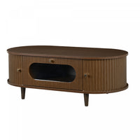 Grain 39.3 Inch Walnut Coffee Table with Roll-Up Door and Acrylic Drawer, Walnut 