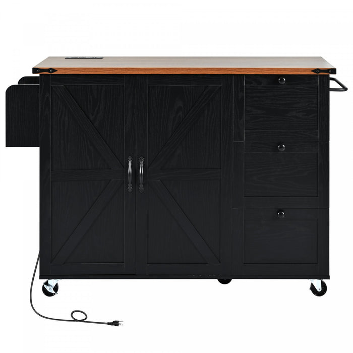 Sherry 54.5\" Engineered Wood Kitchen Carts With Power Outlet And Storage - Black