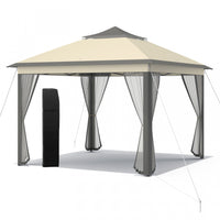 Costway 11'x11' 2-tier Pop-up Gazebo Tent Portable Canopy Shelter Carry Bag Mesh Brown