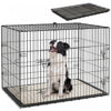 PawHut Dog Crate, 35\" Folding Metal Dog Kennel with 2 Doors, Removable Tray, Soft Cushion, Handle, Pet Cage for Large Medium Breeds, Black