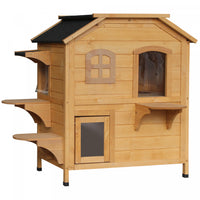 Pawhut Wood Outdoor Cat House 2-stories Catio For Cats With Indoor Lounge Space, Fun Entrances, Yell