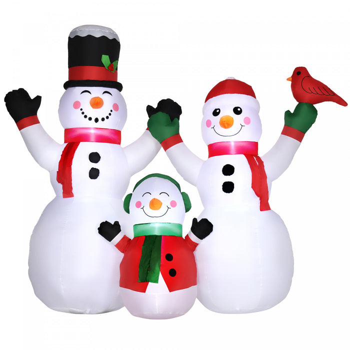 Outsunny 8' Inflatable Christmas Snowman Family W/ Red Bird For Lawn