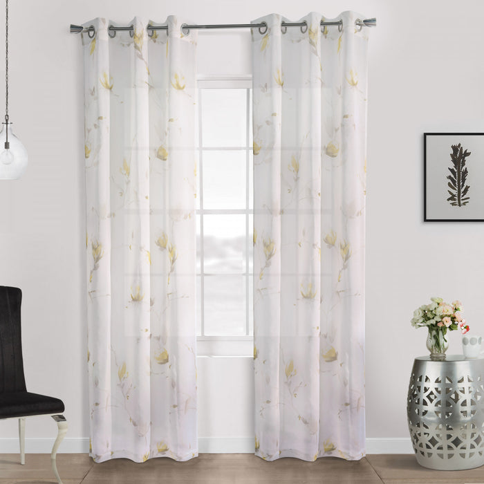 Habitat Symphony Yellow Sheer Grommet Curtain Panel - 52 x 63