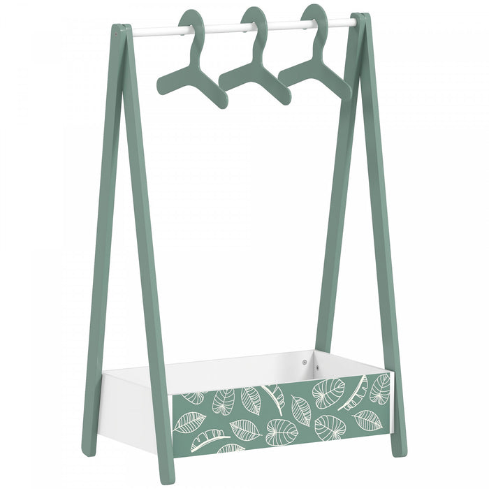 Qaba Kids Clothing Rack with Storage Shelf, Star Theme Kids Dress Up Rack with Hangers, Child Garment Hanger for Nursery Room, Living Room, Playroom, Green