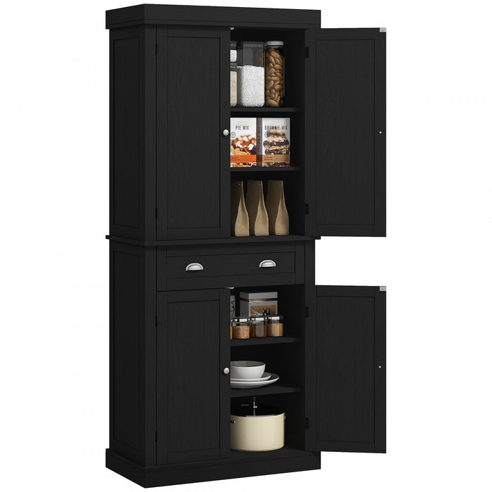 HOMCOM Kitchen Storage Cabinet, Tall Pantry with Drawer Black Wood Grain