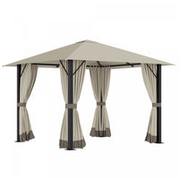 Outsunny 10' X 10' Patio Gazebo Outdoor Aluminum Frame Canopy Shelter With Curtains, Vented Roof For