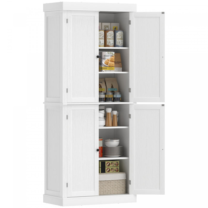 HOMCOM Freestanding 4 Door Kitchen Pantry Cabinet with Shelves White