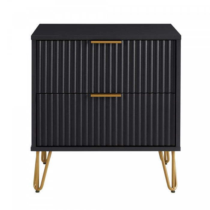 Dumbo Modern 20\" Fluted Nightstand in Black (2-Drawer)