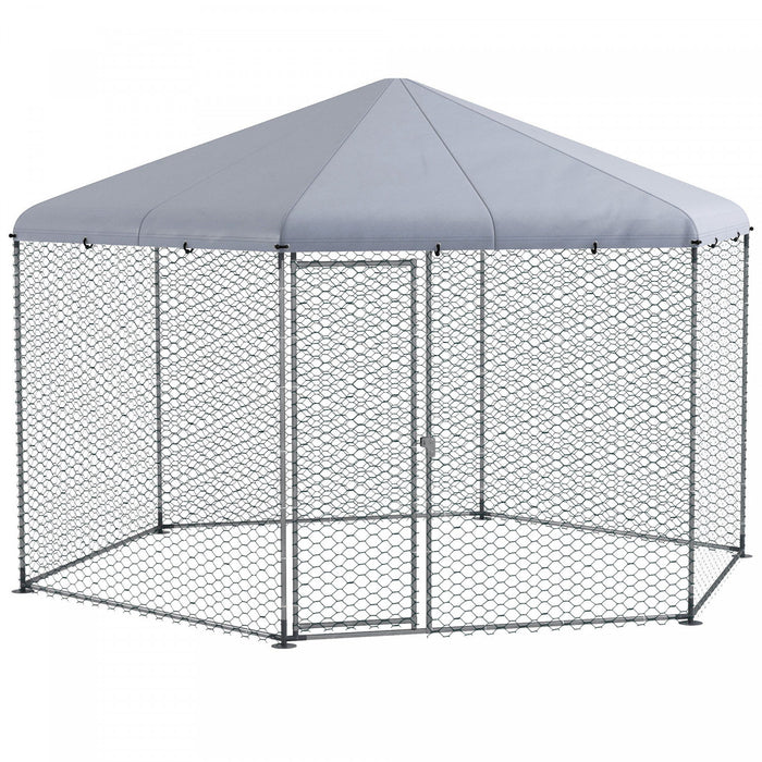 Pawhut 13.1' X 11.4' Chicken Coop, Large Chicken Run With Cover For Outdoor Backyard, Metal Poultry Cage For 10-15 Chickens, Rabbits, Ducks, Silver