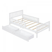 Emma Wood Platform Bed with Guardrails and Storage Drawers,Twin Size - White 