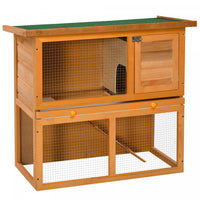 Pawhut Wooden Rabbit Hutch, 2-level Bunny Cage Small Animal House With Run, Tray For Outdoor, Backya