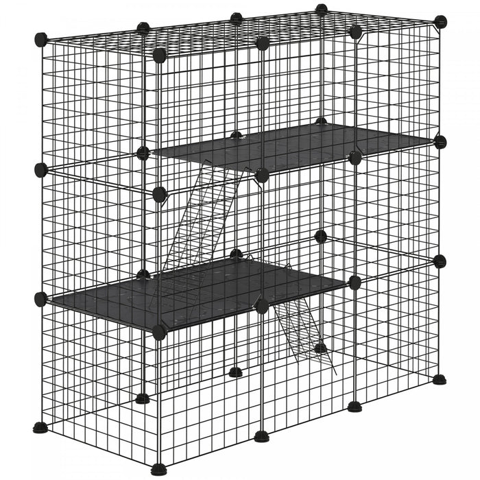 Pawhut Rabbit Cage Small Animal Cage For Chinchillas, Pet Playpen With Doors Ramps, Portable Metal Wire Yard For Cats, Bunnies, 41\" X 18\" X 41\", 31 Panels