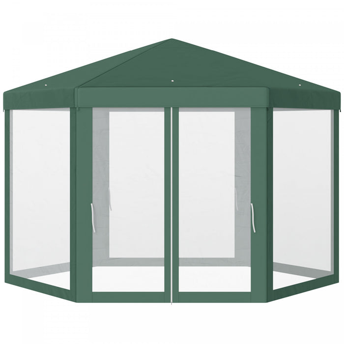 Outsunny Φ13' Hexagon Party Tent Patio Gazebo Outdoor Activity Event Canopy Quick Sun Shelter Pavilion With Netting Mesh Sidewall Green