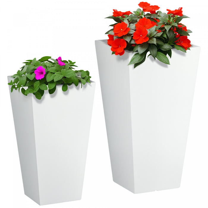 Outsunny Set of 2 Outdoor Flower Pots with Drainage Holes, White