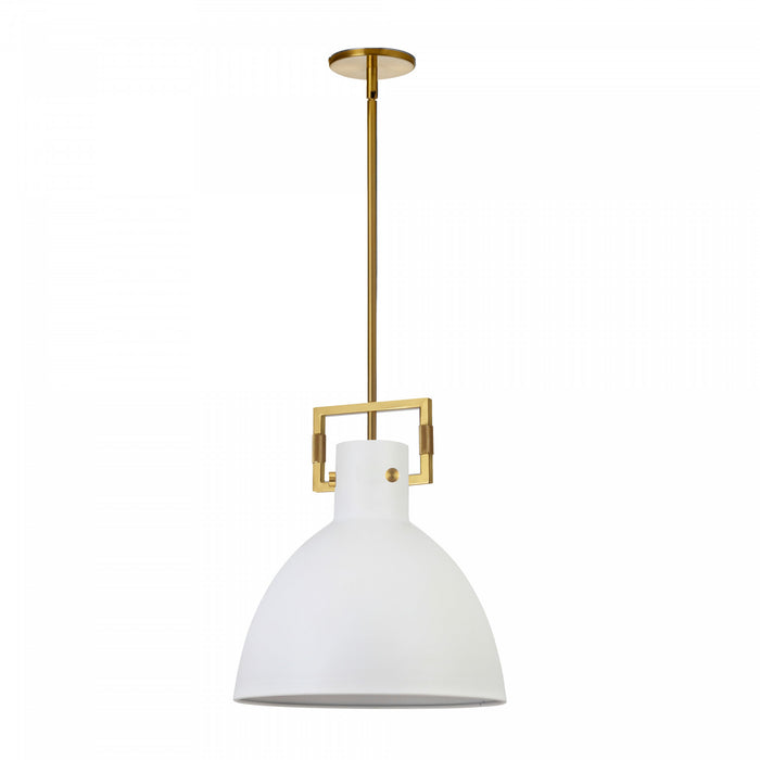 Dainolite Liberty 1 Light Pendant Aged Brass Matte White Metal Shade Lamp