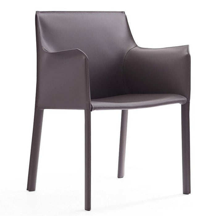 Manhattan Comfort Paris Saddle Leather Dining Chair - Grey