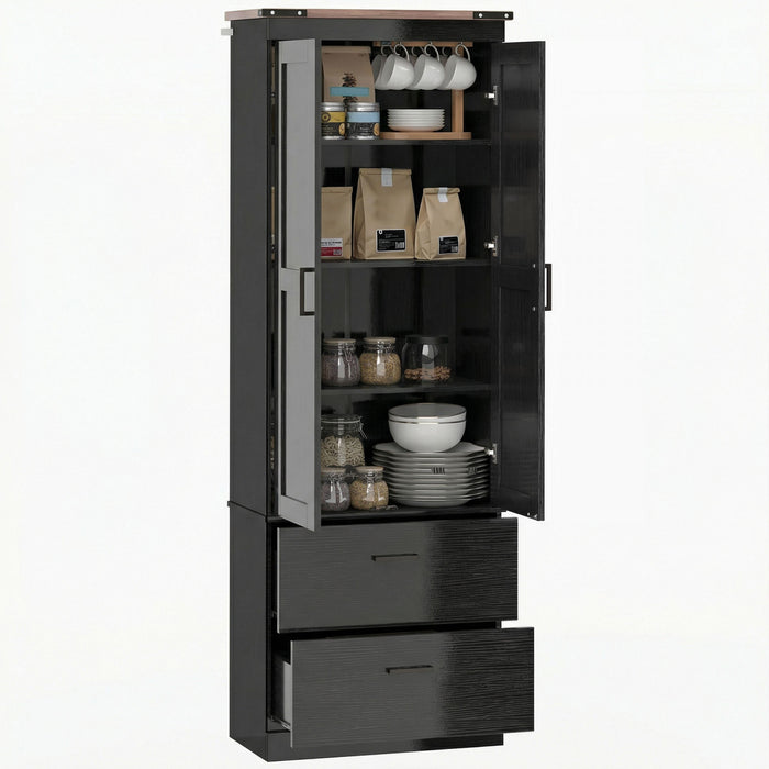 HOMCOM 67\" Tall Kitchen Pantry Cabinet with Adjustable Shelves, Black
