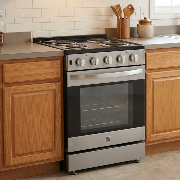 Kenmore 24” Front Control Freestanding Coil Electric Range – Stainless Steel - KKCTR24-FC-SS