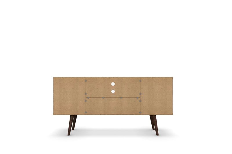 Manhattan Comfort Liberty 53.14\" Mid-Century Modern TV Stand with 5 Shelves & 1 Door - White & Brown