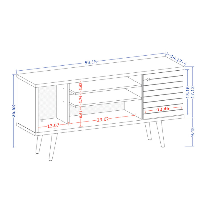 Manhattan Comfort Liberty 53.14\" Mid-Century Modern TV Stand with 5 Shelves & 1 Door - Rustic Brown
