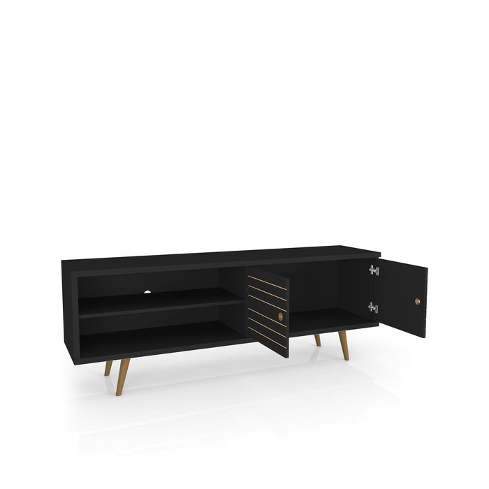 Manhattan Comfort Liberty 62.99\" Mid-Century Modern TV Stand with 3 Shelves & 2 Doors - Black