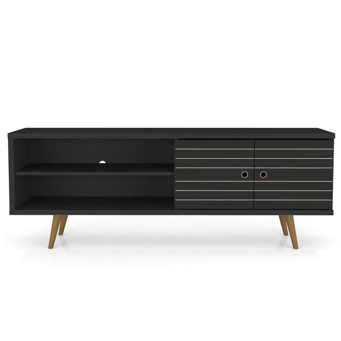 Manhattan Comfort Liberty 62.99\" Mid-Century Modern TV Stand with 3 Shelves & 2 Doors - Black