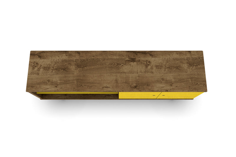 Manhattan Comfort Liberty 62.99\" Mid-Century Modern TV Stand with 3 Shelves & 2 Doors - Rustic Brown & White