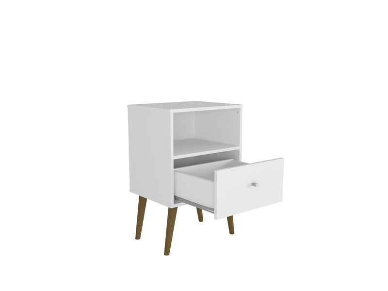 Manhattan Comfort Liberty Mid-Century Modern Nightstand with Cubby Space & Drawer - White