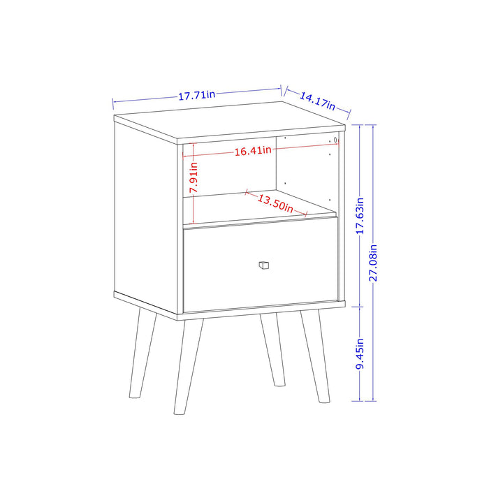 Manhattan Comfort Liberty Mid-Century Modern Nightstand with 1 Cubby Space & Drawer - Black