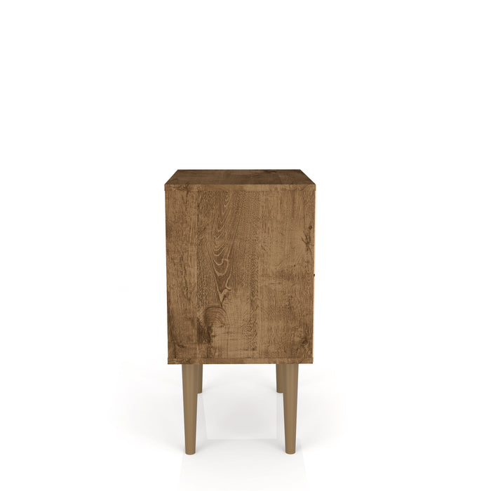 Manhattan Comfort Liberty Mid-Century Modern Nightstand with Cubby Space & Drawer - Rustic Brown