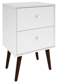 Manhattan Comfort Liberty Mid-Century Modern Nightstand with 2 Full Extension Drawers - White