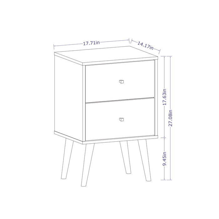 Manhattan Comfort Liberty Mid-Century Modern Nightstand with 2 Full Extension Drawers - White