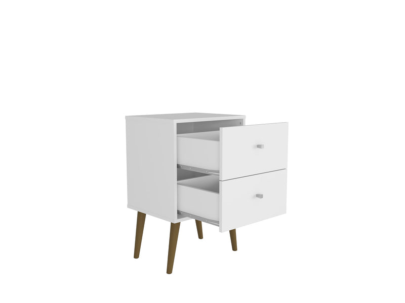 Manhattan Comfort Liberty Mid-Century Modern Nightstand with 2 Full Extension Drawers - White