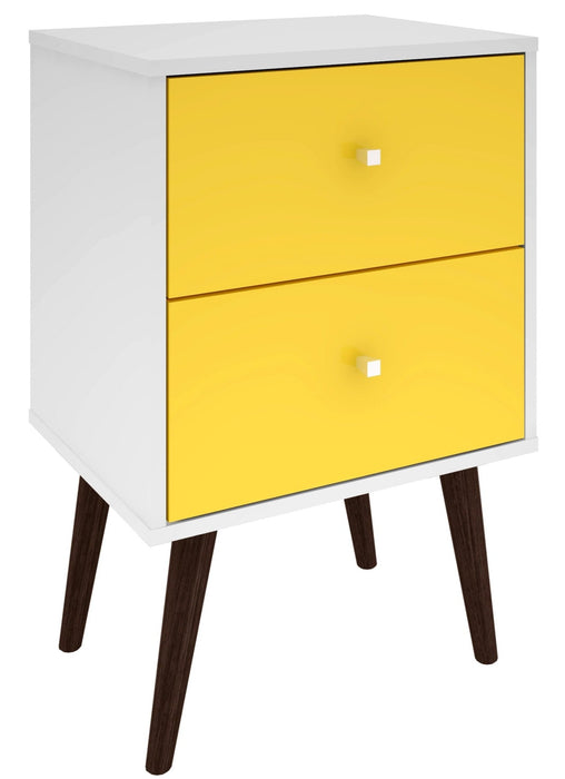 Manhattan Comfort Liberty Mid-Century Modern Nightstand with 2 Full Extension Drawers - White & Yellow