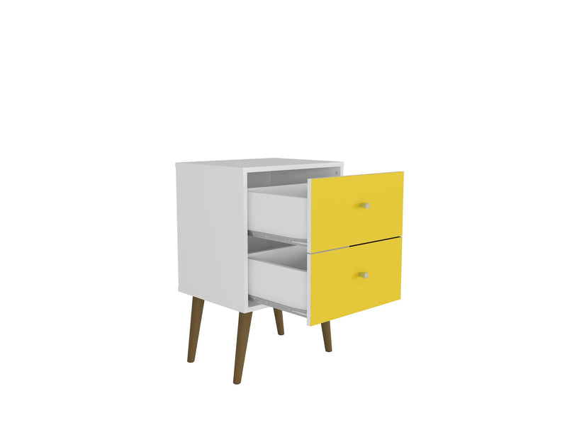 Manhattan Comfort Liberty Mid-Century Modern Nightstand with 2 Full Extension Drawers - White & Yellow